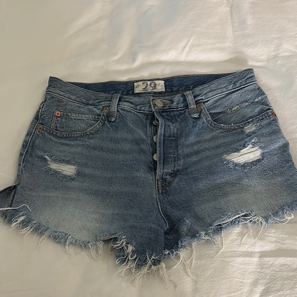 We The Free Blue Distressed Jean Shorts